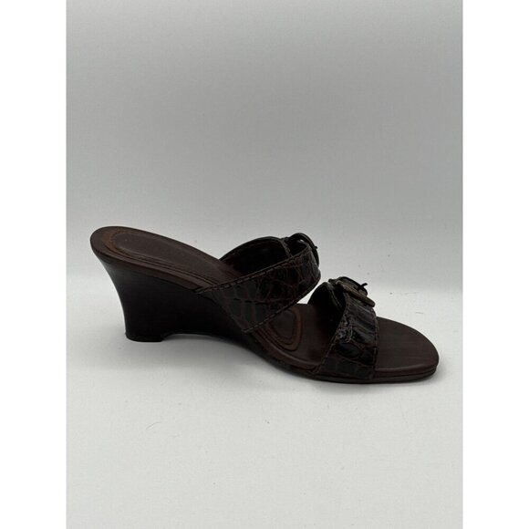 Diego Di Lucca Womens Brown Croc-Embossed Leather Slide Sandals 6.5 Made In Braz - Picture 7 of 8